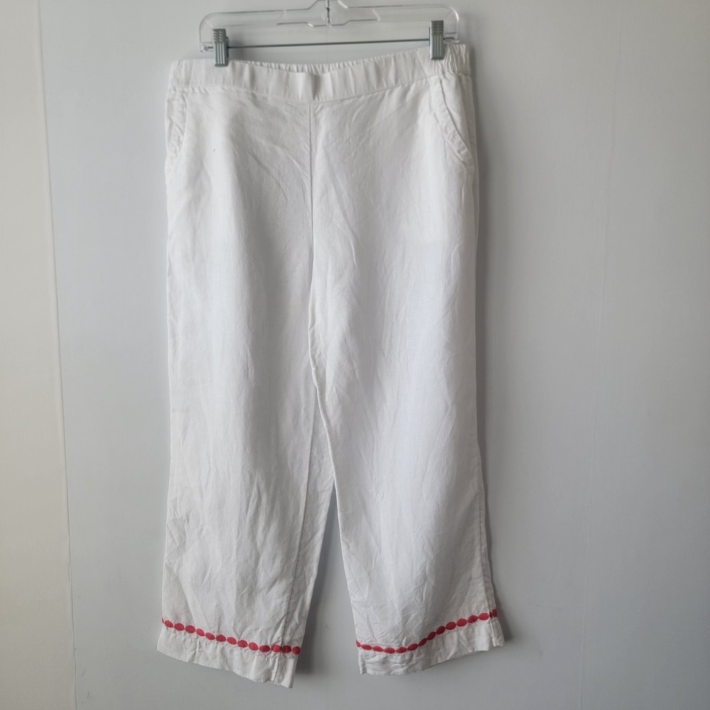 Charter Club Women's 100% Linen Embroidered Cropped Pants size M coastl beachy